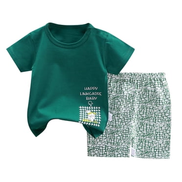 Vêtements pour Grands Garçons Survêtements pour Garçons Ensemble à Manches Courtes et Short en Pur Coton Vêtements d'Été pour Garçons T-Shirt pour Garçon Vêtements pour Bébé Enfant (Vert, 18-24 Mois)