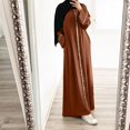 thumbnail image 1 of Robes Grande Taille Couleur Unie Manches Longues Bouffantes Col Rond Maxi Musulmane Décontractée Robe Soleil Marron m, 1 of 5
