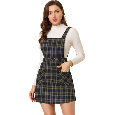 INSPIRE CHIC Robe Chasuble Trapèze à Carreaux pour Femme avec Boutons Décoratifs