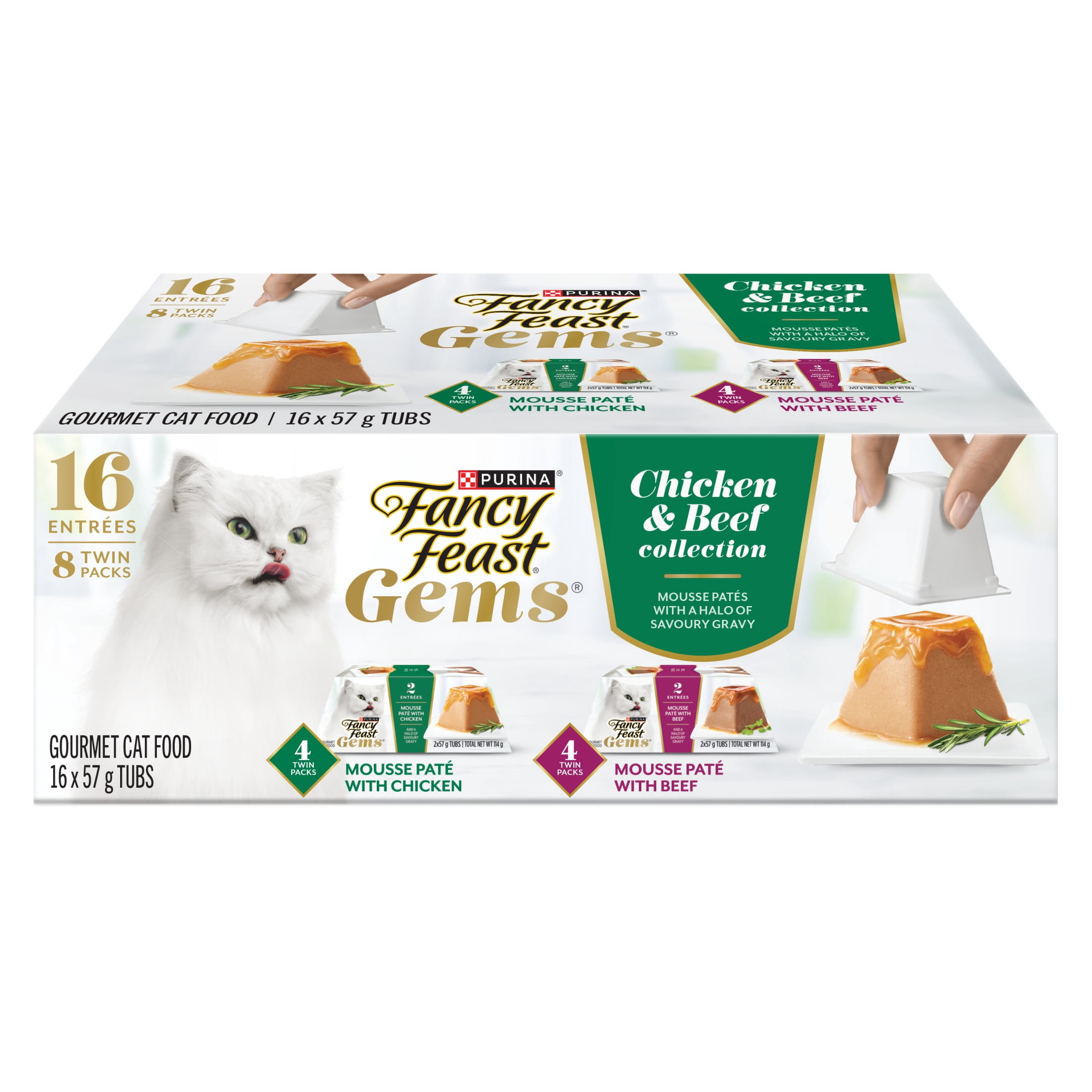 Purina Fancy Feast Gems Mousse Paté Chicken & Beef Collection Variety pack, Wet Cat Food, 57g x 16