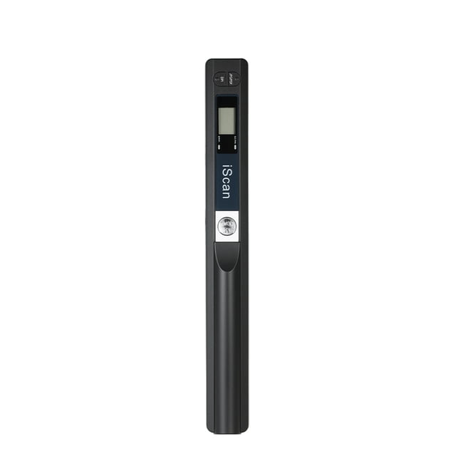 iScan Portable Scanner Mini Handheld Document Scanner A4 Book Scanner with JPG and PDF format support. Features a slim, black design with a compact build, suitable for scanning A4 documents. Offers 300/600/900 DPI resolution options, fast scanning speed of 3 seconds, and compatibility with Windows and iOS systems. Includes storage support for up to 32GB via micro SD card.