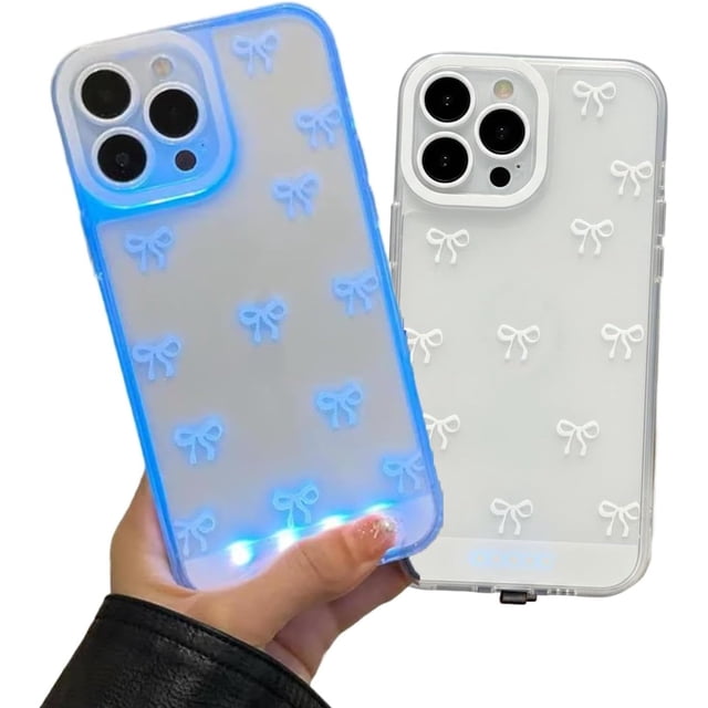 for iPhone 17 Series Vibrant LED Bowknot Phone Case, Built-in LED Colorful Glowing Cell Phone Cover for Women, Multiple Colors Flash Modes (White, iPhone 17 Pro Max)