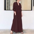 thumbnail image 1 of Meichang Robes Chemises en Coton pour Femmes Décontractées Amples à Boutons Robes Maxi à Manches Longues à Col à Revers Robes Unies Légères Confortables pour la Plage et les Vacances avec 2 Poches Bordeaux L, 1 of 8