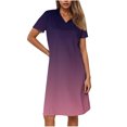 thumbnail image 4 of Ovzne Robes d'Été pour Femmes 2025 Robe pour Femme Mode Femmes Imprimé Dégradé Col en V Manches Courtes Robe Ample et Confortable Robe d'Été Manches Courtes Imprimée Liquidation, 4 of 7