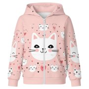 Girls Hoodies & Sweatshirts Casual Printed Zippered Hoodie for Everyday Comfort and Daily Schoolwear