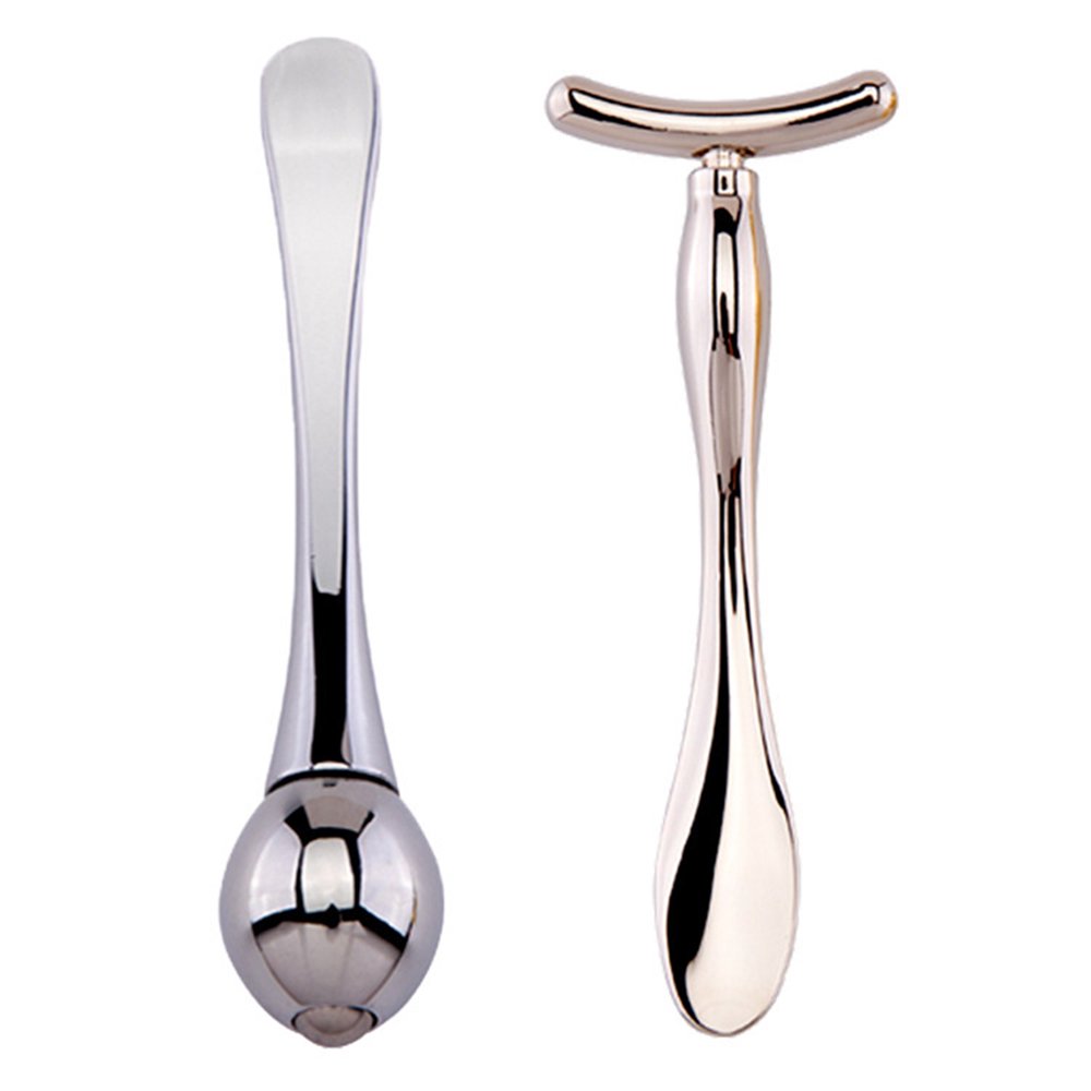 Boc 2Pcs Eye Massagers Improve Contours Safe Zinc Alloy T-shaped Facial Rollers for Gift