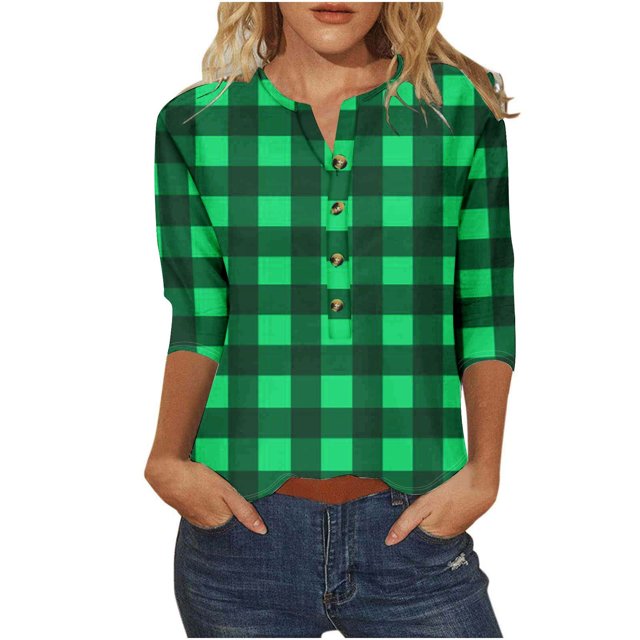 Birdeem Blouses pour Femmes T-Shirt Imprimé à Boutons Manches 3/4 Ample