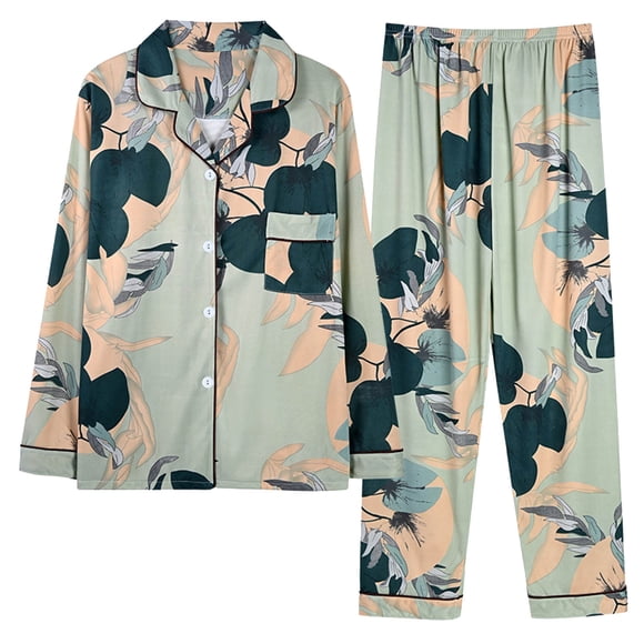 RKSTN Womens Pajama Sets Lightweight Floral Printed Casual Long Sleeve Tops with Loose Long Pants Two Piece Pajamas Set