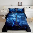 thumbnail image 2 of Erosebridal Ensembles de Couette Guitare Électrique Format Simple, Couettes et Duvets Thème Musique, Noir Bleu Marine, Réversible 2 Pcs, 2 of 7