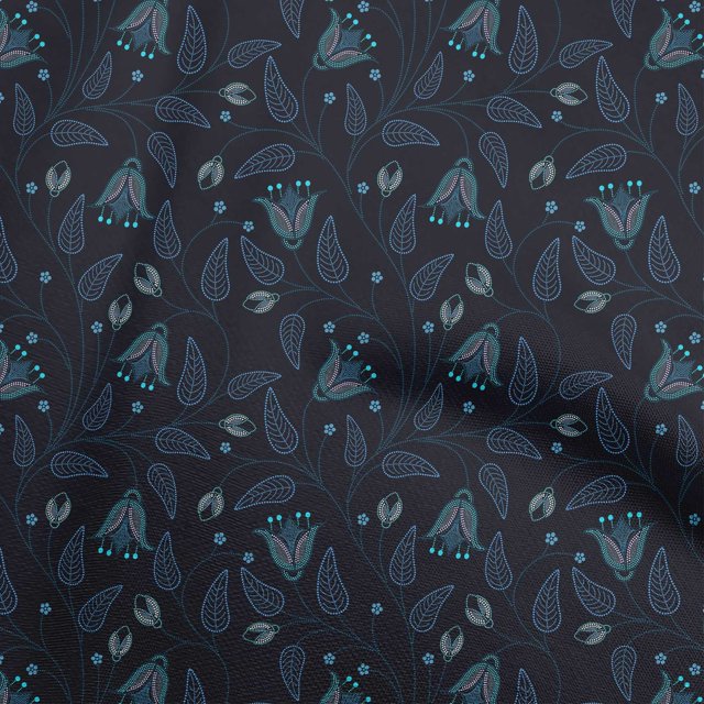 oneOone Viscose Chiffon Medium Blue Fabric Floral Craft Projects Decor Fabric Printed By The Yard 42 Inch Wide