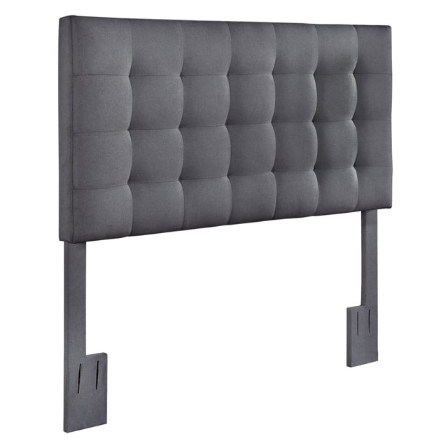 Mid-Century Modern Grid Tufted Full or Queen Headboard in Charcoal Gray Fabric