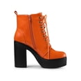 thumbnail image 3 of Unique Bargains Bottes de Combat Western à Plateforme à Lacets à Talon Épais pour Femme Orange (Taille 6,5), 3 of 6