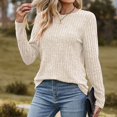 thumbnail image 2 of PEZHADA Chandails pour Femmes en Liquidation, Chandails à Enfiler pour Femmes Col Rond à Rayures Mat Chandail Uni T-shirt à Manches Longues Chandails Haut Beige, 2 of 4