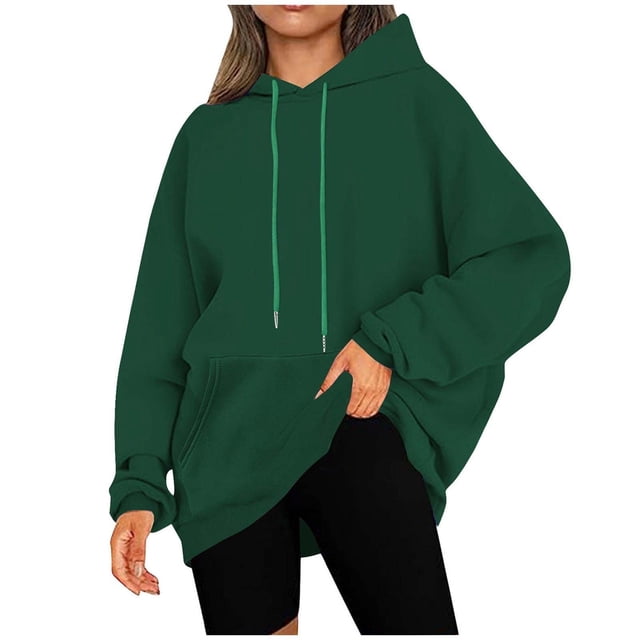 Plus Size Hoodies for Womens Drawstring Adjustable Pullover Blouses with Kangaroo Pocket Relaxed Fit Sweaters Comfort Casual Hooded Sweater Fall Winter Fleece Tops