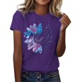 thumbnail image 1 of WEIYLL T-Shirts pour Femmes Imprimé Lettre Manches Courtes Col Rond Violet Foncé Tailles TTTG, 1 of 4