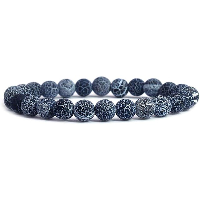 Bracelet Extensible en Perles Rondes de 8 mm en Agate Patinée Bleu Foncé 7 Pouces