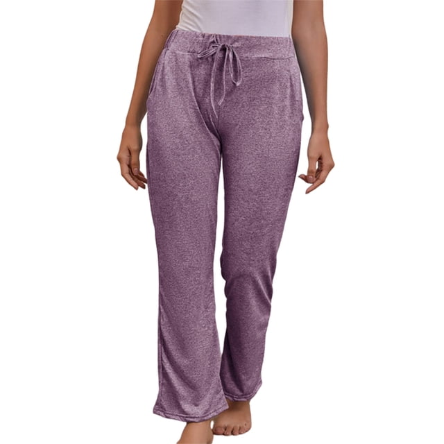 Innerwin Bottoms Solid Color Ladies Yoga Pants Sport Elastic Waist Tummy Control Trousers Light Purple XL