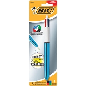 BIC 4-Color Stylo à bille brillant, point moyen (1.0 mm), Barrel métallique, Encres assorties, 1 Comte de renommée mondiale 4-Color stylo avec un canon métallique brillant !