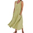 thumbnail image 1 of Robe Longue d'Été Sans Manches en Coton et Lin pour Femmes, Encolure Dégagée, Décontractée, Fluide, Ample, Maxi, avec Poche, pour Plage et Vacances, 1 of 7