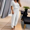 thumbnail image 2 of Mikilon Ensemble Stylé pour Femmes 2 Pcs Mode Col Rond Couleur Unie T-Shirt à Manches Courtes + Pantalon Ample à Poches Ensemble Blanc G, 2 of 6