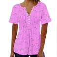 thumbnail image 1 of Blouses pour Femmes Haut Imprimé à Col en V Boutonné à Manches Courtes pour Femmes, 1 of 1