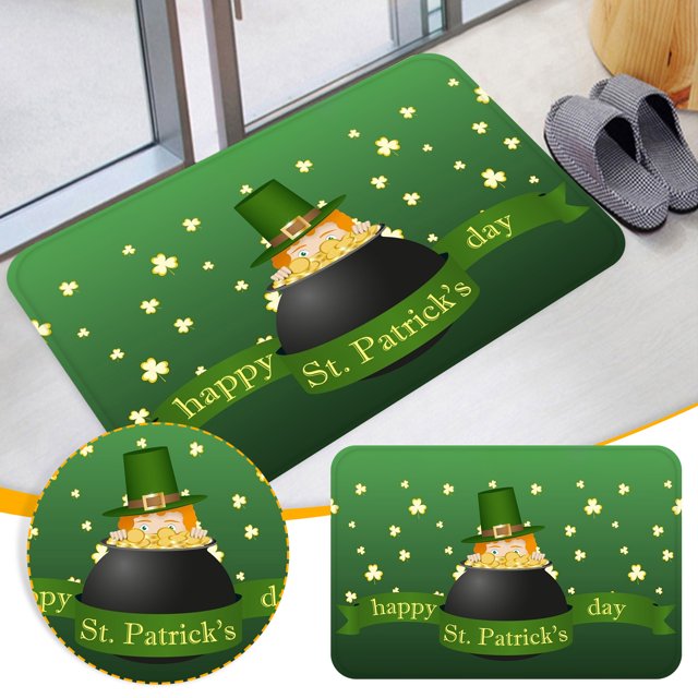 Wzzjkit St. Patrick's Day Door Mat - Super Absorbent Quick Dry Front Mats Bath Rug Rubber Backing Non Slip Washable Carpet - St Patricks Day Decorations Door Mat Outside Entrance