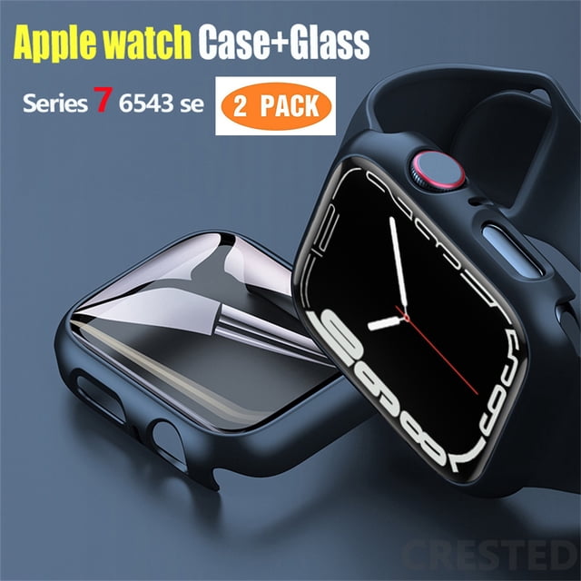 2 pack Case Built in Tempered Glass Screen Protector Compatible with Apple Watch Series 44mm 40mm 45 mm 41mm , Matte PC Case Bumper Overall Protective Cover for iwatch series 6 5 4 7 SE 3 2 1