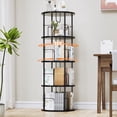 thumbnail image 1 of Flycity 4 Tier Rotating Bookshelf, 360° Display Rotating Bookcase Corner Storage Rack with Special Visible Partition Storage, Black, 1 of 8