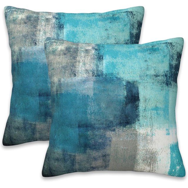 Throw Pillow Cover Case Turquoise and Grey Abstract Pillow Covers 20x20 Inch Set of 2,Soft Decorative Throw Pillow Case for Living Room Bedroom Sofa Couch Cushion Covers