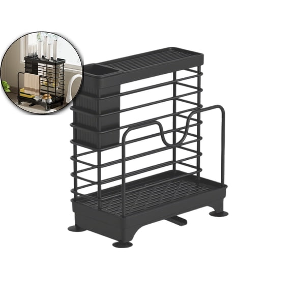 Dvruxg Wall Mount Kitchen Knife & Cutting Board Rack, No Drill Metal Organizer w/Dish Tray(Black)