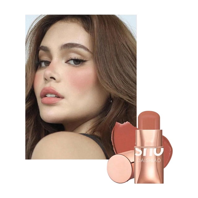 Dual-Purpose Lip And Cheek Blush Stick Matte Silky Texture Portable Rotating Design High Coverage