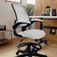 thumbnail image 3 of Mid-Back White Mesh Ergonomic Drafting Chair with Adjustable Foot Ring and Flip-Up Arms, 3 of 9