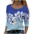 thumbnail image 1 of IROINID Offres Dames Manches Longues T-Shirts Décontractés Imprimé Col Rond T-Shirt Ample Blouse d'Automne Chandail Tops, Bleu, 1 of 5