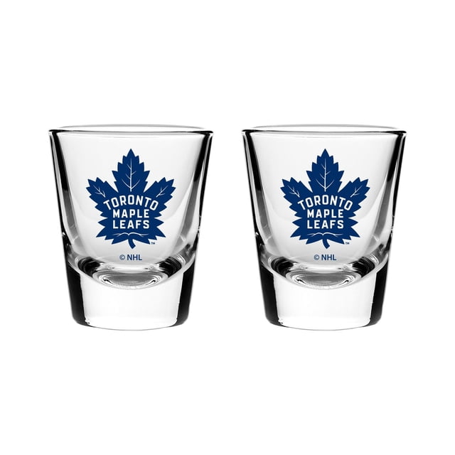 LNH sous Licence Officielle, Lot de 2 Verres à Shooter Maple Leafs de Toronto avec Deux Verres Transparents de 2 Onces, Dotés de bases Solides et du logo Maple Leafs de Toronto Bleu, Conçus pour les Bartérias à la Maison, Va au Lave-Vaisselle et Convient à l'Exposition de Objets de Collection.