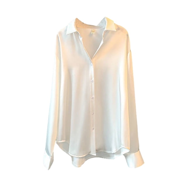 Chemise Boutonnée Style Décontracté pour Femmes Voyage Randonnée Vacances Festival Anniversaire Travail Réunion Polyester Blouse à Revers Manches Longues Vêtements Vêtements Blanc G