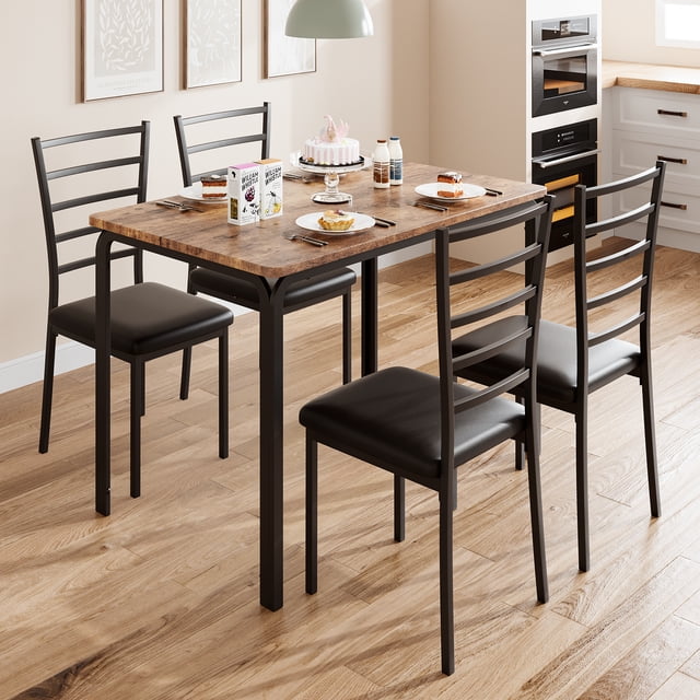 Gaderth 5 Piece Dining Table Set for 4, Kitchen Table and Chairs Set with 4 Upholstered Chairs, MDF Tabletop and Metal Frame, Space Saving Dining Room Furniture for Apartment, Kitchen, Small Space