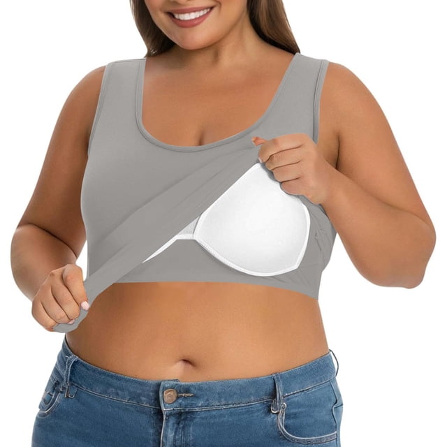 Yubnlvae Camisole Grande Taille avec Soutien-Gorge Intégré Débardeurs pour Femmes Camisole Basique Gilet Débardeurs avec Soutien-Gorge Intégré Camisoles Extensibles Liquidation! Uni, Col Rond, Gris, 5TG