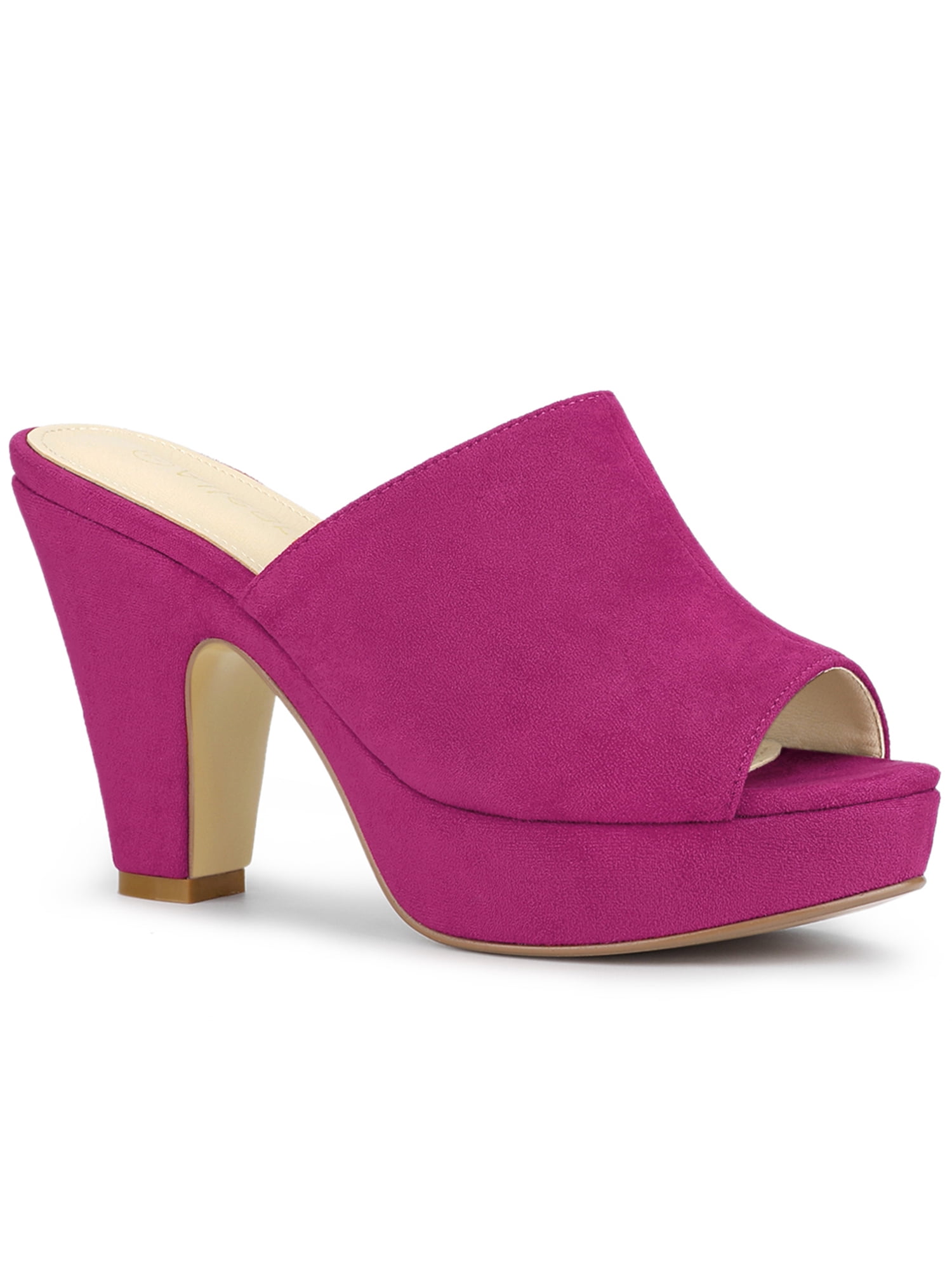 BLISSFUL STEP Women's Chunky Heels Platform Open Toe Slides Sandals Hot Pink 7.5