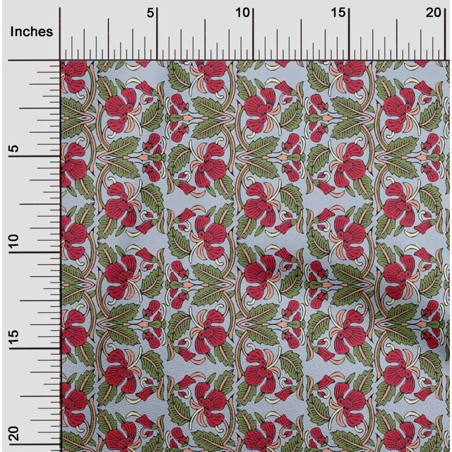 oneOone Polyester Lycra Fabric Leaves & Floral Block Printed Fabric 1 Yard 56 Inch Wide