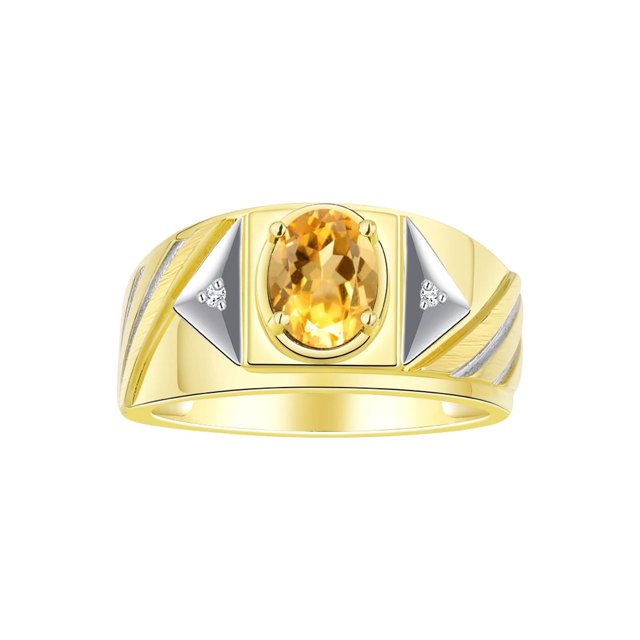 RYLOS Men's Rings 14K Yellow Gold Ring Classic Designer Style 8X6MM Oval Gemstone & Diamond Ring Citrine Birthstone Rings For Men Size 12