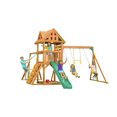 thumbnail image 1 of Creative Cedar Designs Mountain View Lodge Swingset With Yellow Accessories and Green Slide, 1 of 7