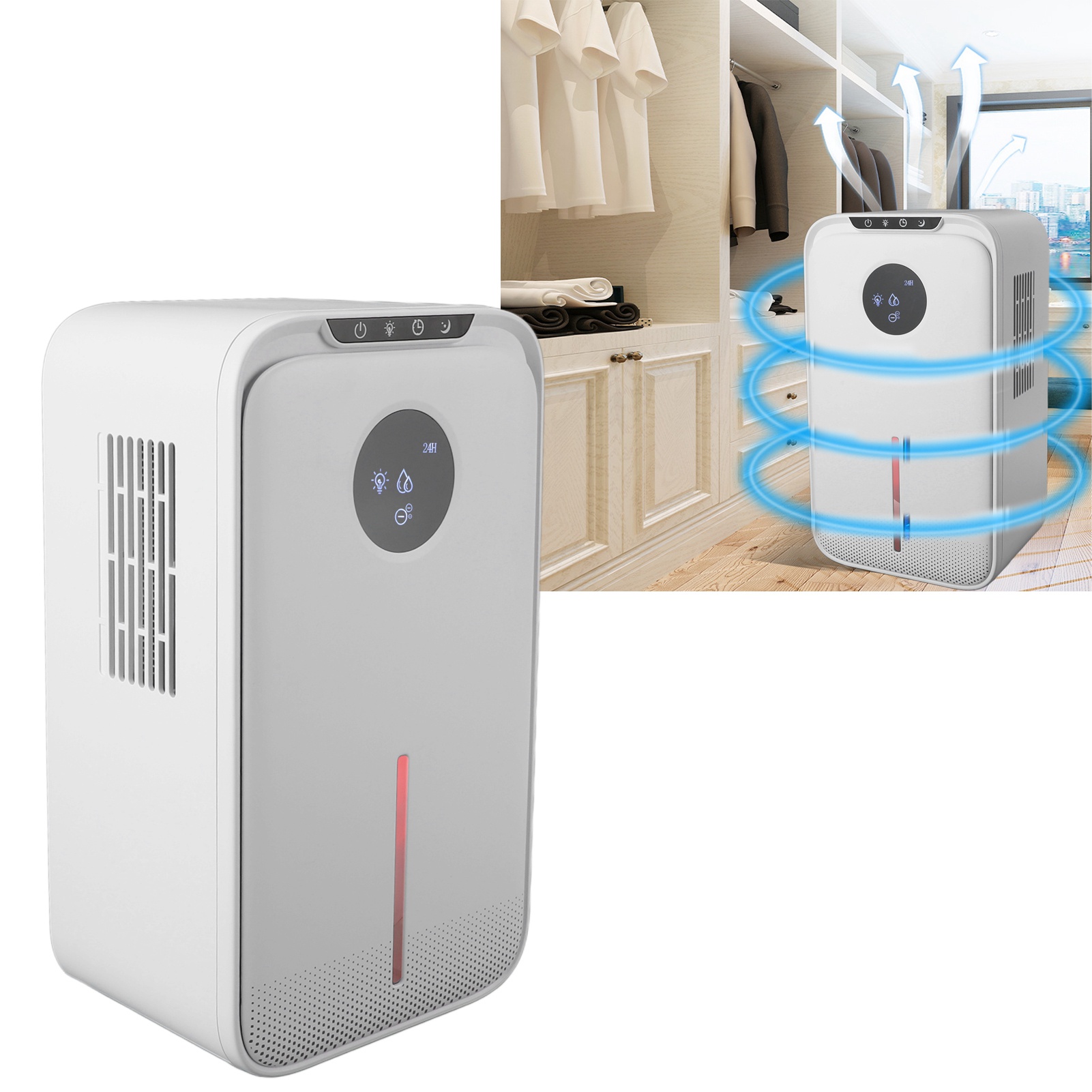 Home Dehumidifier, 2.5L Water Tank 1.2L / D Ultra Quiet with Auto Shut Off PET Filter Drain Hose, Portable Dehumidifier for Bedroom Bathroom Basement RV 800 sq ft