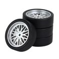 thumbnail image 2 of Milaget 4 Pack RC Car Rims And Tires Durable Tires 32mm Diameter Repalces for 1:18 Scale Sliver, 2 of 9