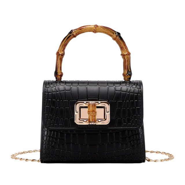 Women's Fashion Crocodile Pattern Small Square Bag - Bamboo Handle Design