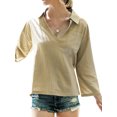 thumbnail image 4 of Women Pocket Long Sleeve Stand Collar V Neck Solid Color Shirt, 4 of 7