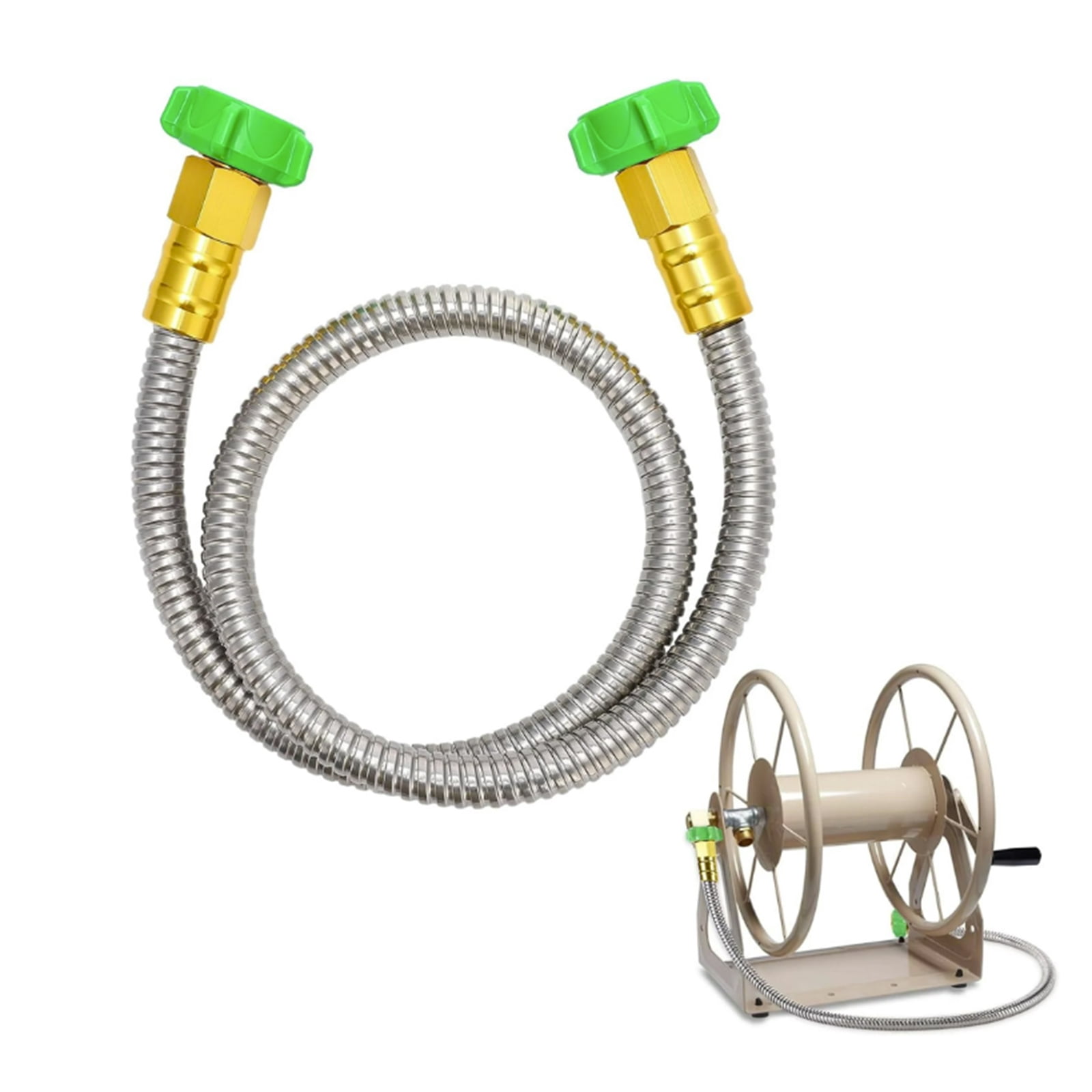 CY5O5ee 2.95ft Heavy Duty Stainless Steel Short Garden Hose Metal Hose for Hose Reel, Long, Flexible, Lightweight Outdoor Water Hose Extension Adapter