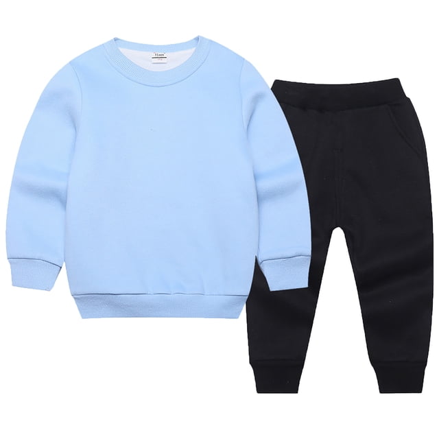 Girls Spring Outfits Active 2 Piece Sweatshirt Sweatpants Basic Solid Jogger Pants Newborn Boy Clothes Blue 3-4 Years
