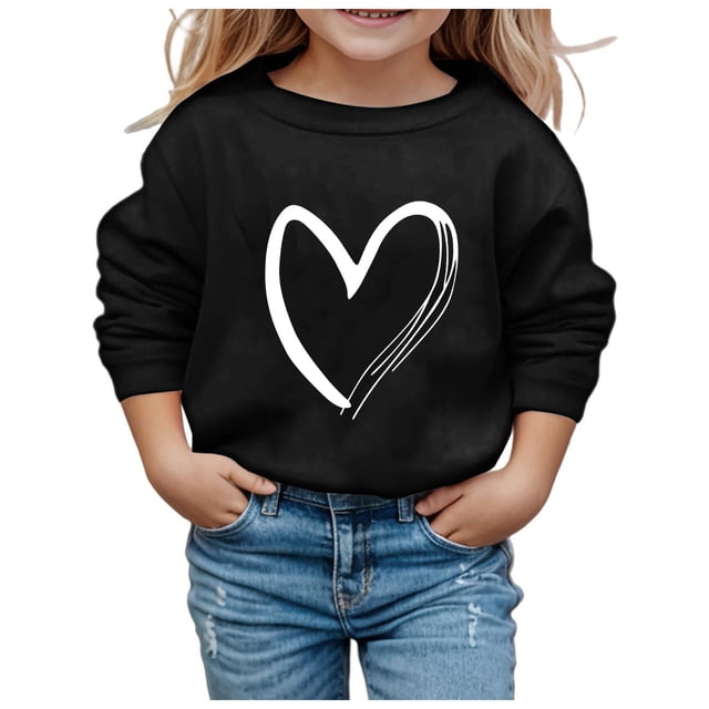 PMVFHDE Chandail pour Enfants Chandail à Capuchon pour Fille Manches Longues Doux Chandail Graphique Hoody Enfants Mignons Chandails à Enfiler Haut Vêtements pour Filles Noir,120
