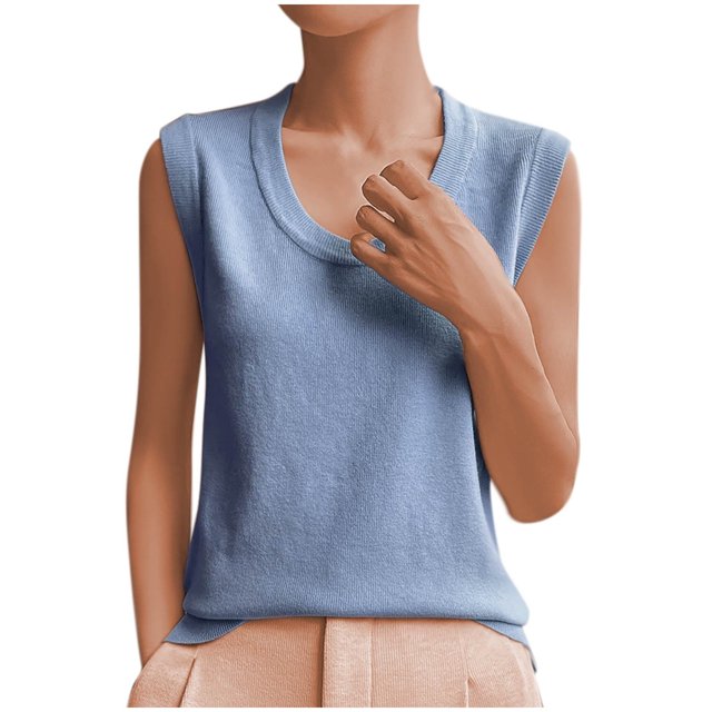 Plebaso Ribbed Tank Tops for Women Crew Neck Sleeveless Knit Shirts Solid Color Loose Summer Casual Tops
