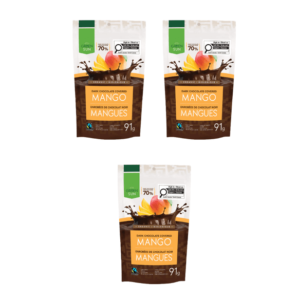 Green Sun Organic Dark Chocolate Covered Mango, 91 g, Pack of 3